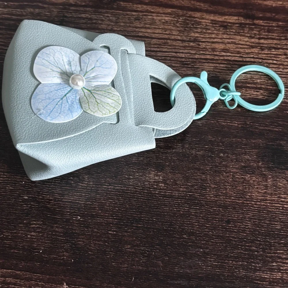 Green Blue Mini Handbag Keychain with Floral Pearl Detail Pouch Accessory